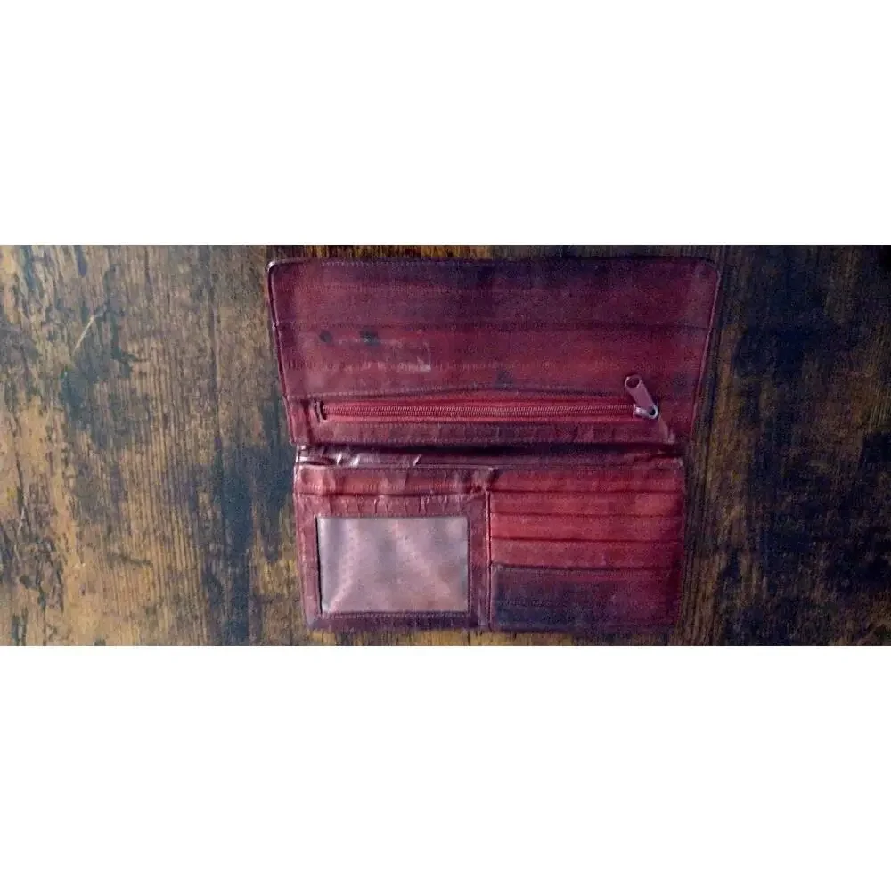 Joli Vintage Genuine Eel Skin Leather of the Sea Bifold Wallet Rich Burgundy Red